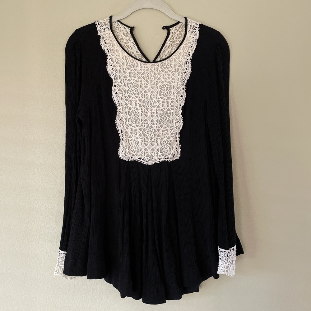 Free People Lace Bib Shirt